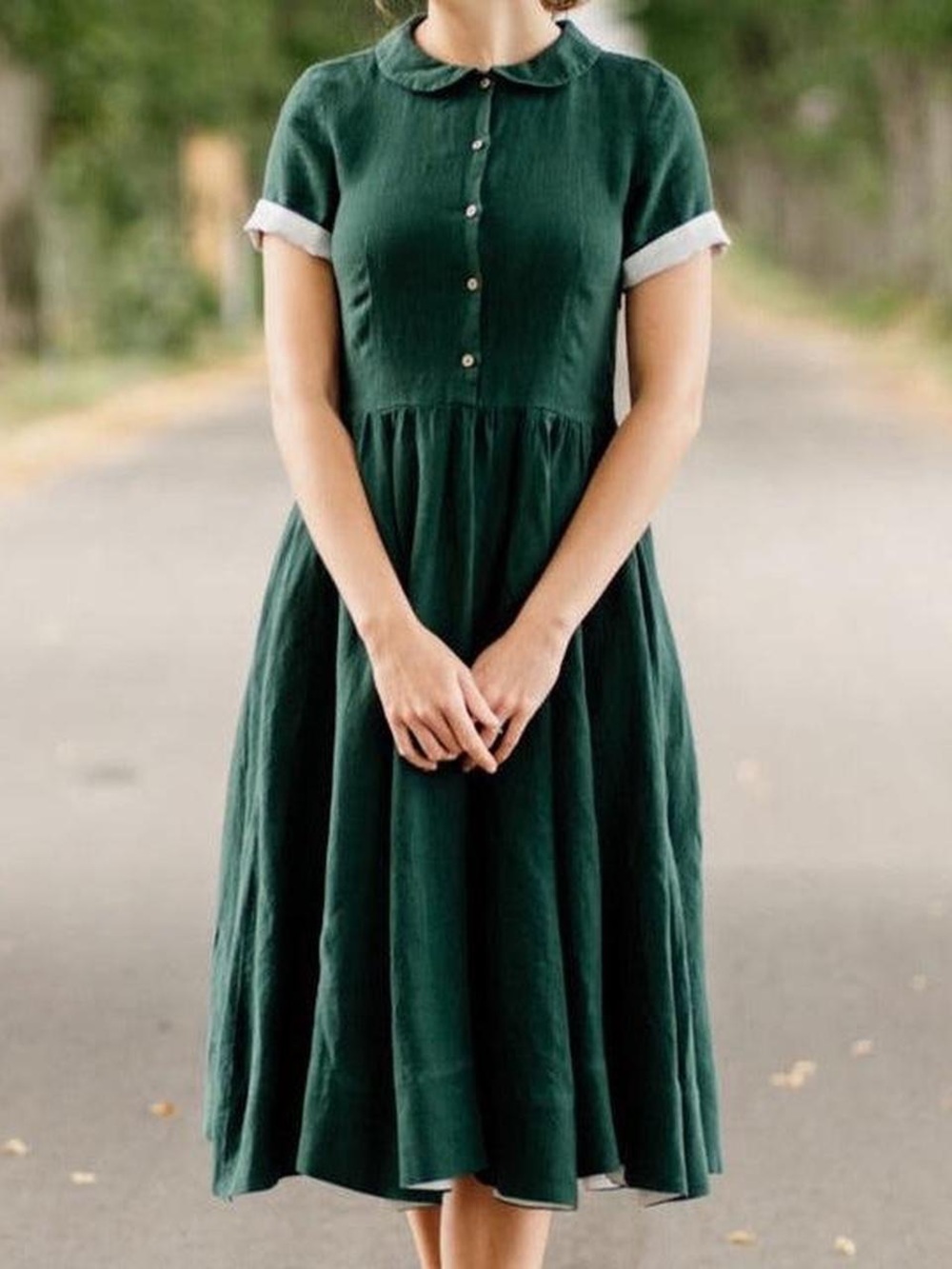 Son de Flor Deep Green Peter Pan Collar Midi Dress